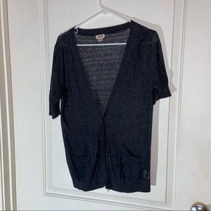 Mossimo Short Sleeve White Cardigan Sweater / XL / Dark Navy